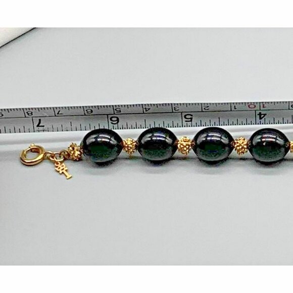 Vintage Crown Trifari Black Gold Lucite and Porcupine Bead Bracelet Collectible - Picture 6 of 6
